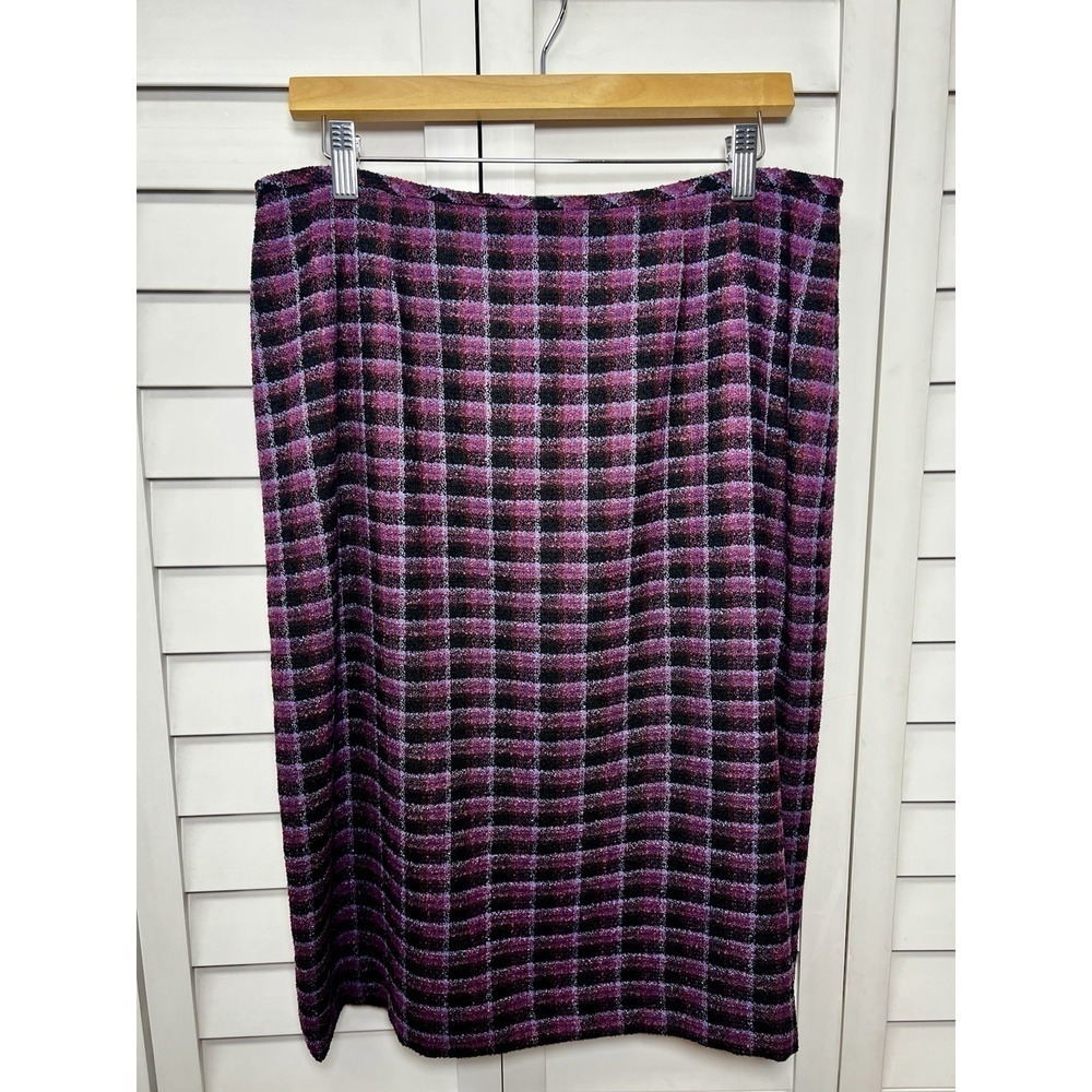 Le Suit Skirt Plaid Tweed Lined Pencil Skirt Career Business Size 14 Purple